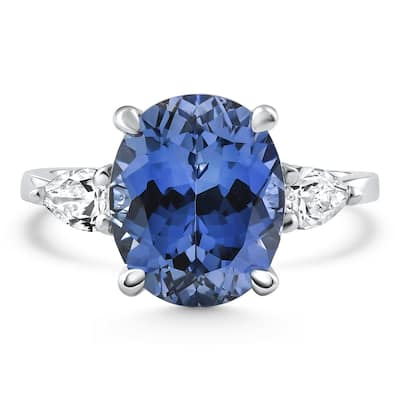 4 1/3Ct Oval Tanzanite & Diamond Anniversary Engagement Ring Gold Lab Grown