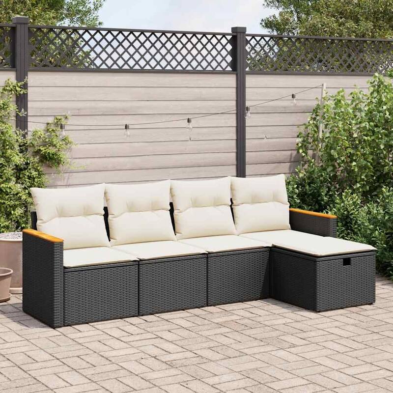 5-Piece Modular Patio Sofa Set - Black and cream without table - form2 - 21.7 x 21.7 x 14.6 in