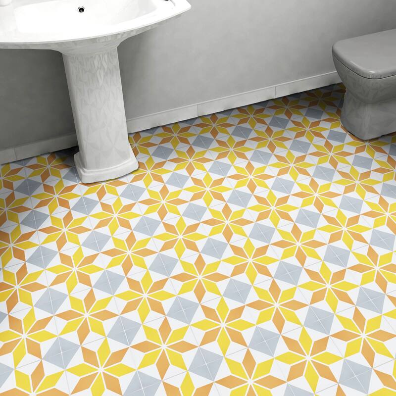 Assila Handmade Cement Tile, 8x8, Gold-Orange-Grey