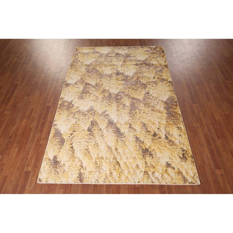 Yellow Abstract Oriental Area Rug Hand-Knotted Wool Carpet - 5'11"x 9'0"