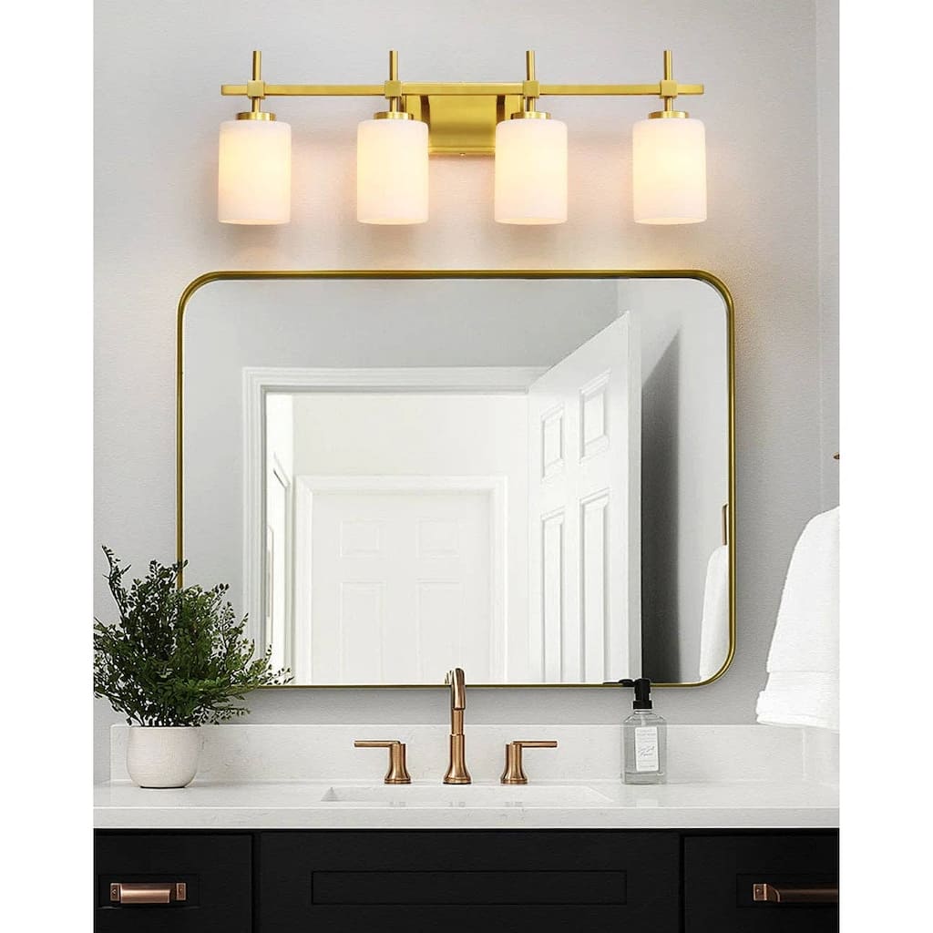 Jasper Gold Traditional Frosted Glass 4-Light Bathroom Vanity Light
