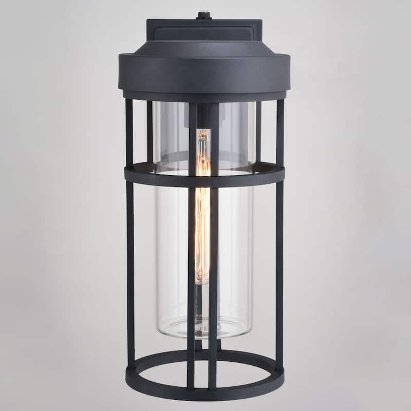 VAXCEL Crestline 14 in. H 1-Light Black Dusk to Dawn Sensor Outdoor Wall Sconce, Rust-Resistant Aluminum, Clear Glass Shade