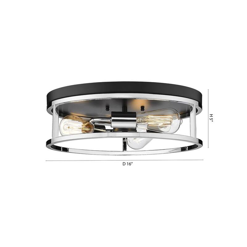 3-Light Black And Chrome Metal Flush Mount