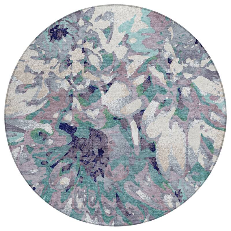 Machine Washable Indoor/ Outdoor Abstract Floral Chantille Rug