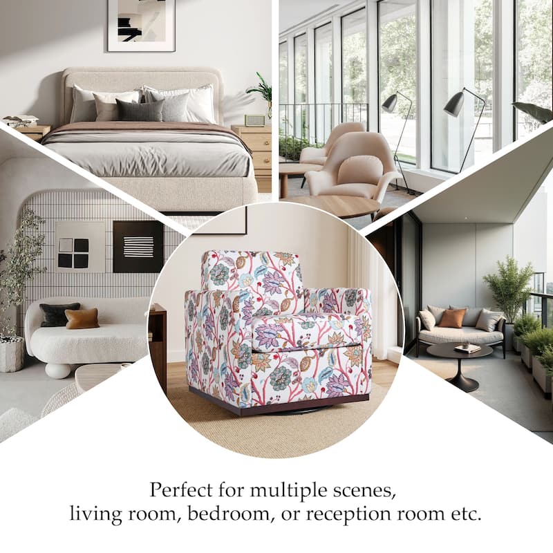Pattern Swivel Armchair Linen Upholstered Accent Chair
