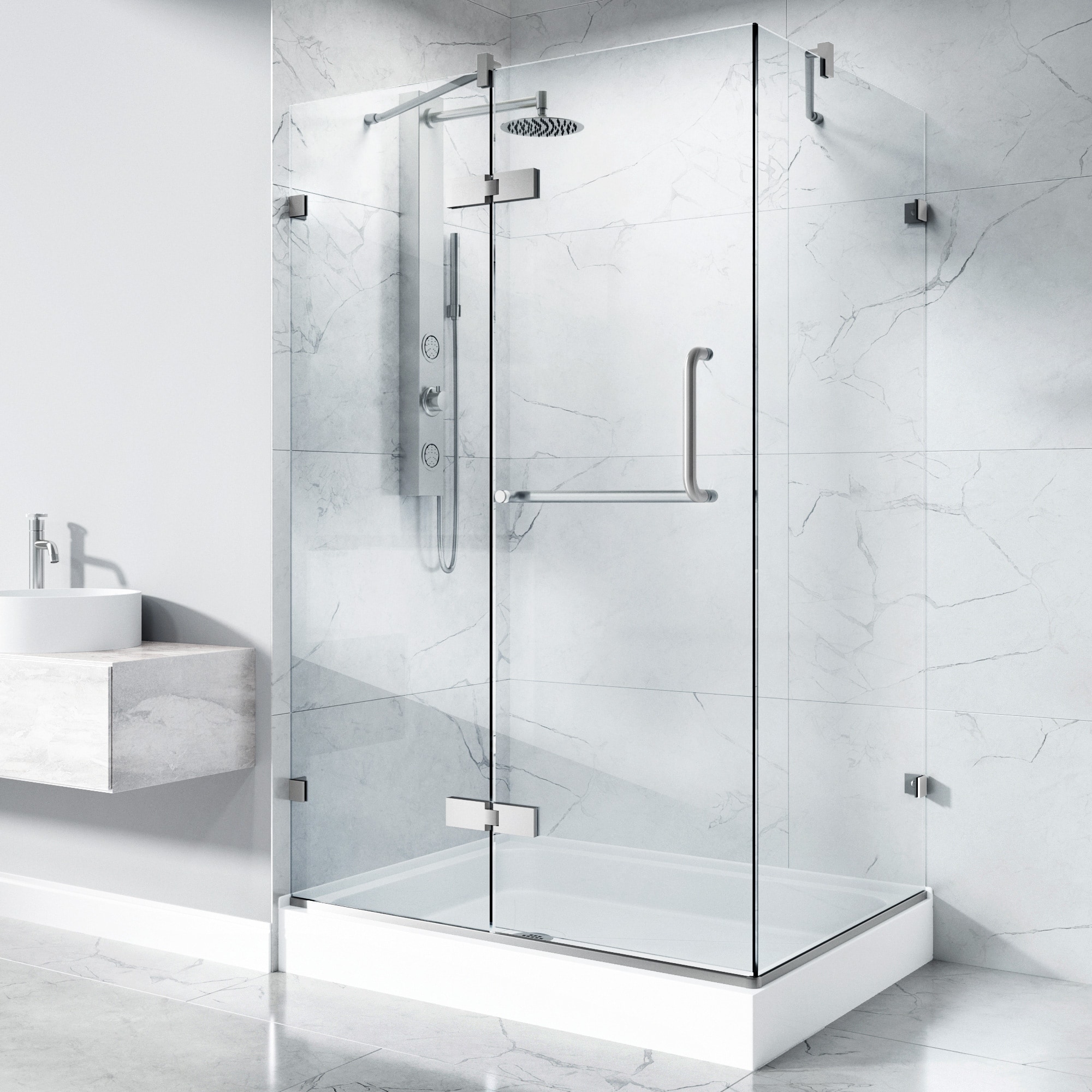 VIGO Monteray 32"D x 40"W x 79"H Frameless Hinged Shower Enclosure and Left Base in Chrome