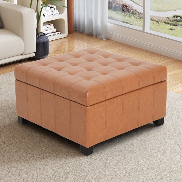 slide 2 of 53, Veronica Contemporary Tufted Leather Storage Ottoman by Christopher Knight Home