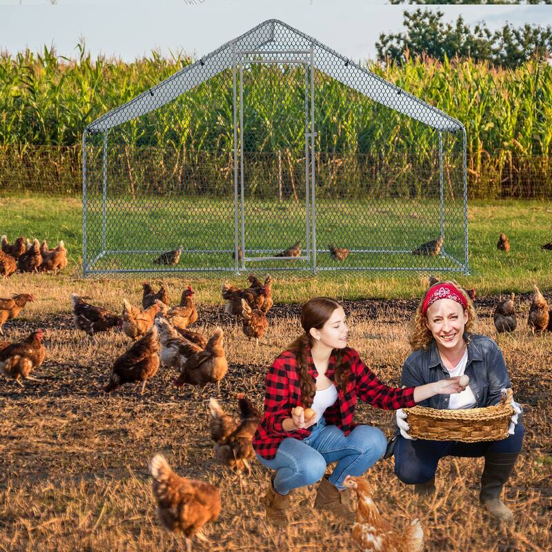 Large 6.5 x 10 ft Metal Chicken Coop, Waterproof Cage for Backyard