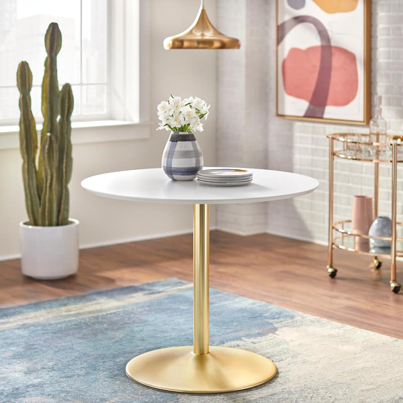 Carson Carrington Klemens Round Dining Table - White/Gold