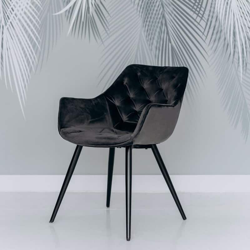 (Set of 2) Marcela Scandinavian Tufted Velvet & Metal Accent Arm Chair
