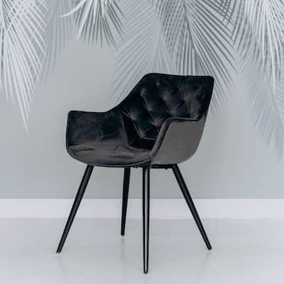 (Set of 2) Marcela Scandinavian Tufted Velvet & Metal Accent Arm Chair