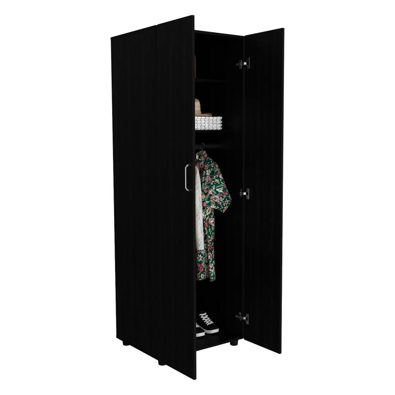 Armoire, Two Interior Shelves, Rod, Double Door -Black