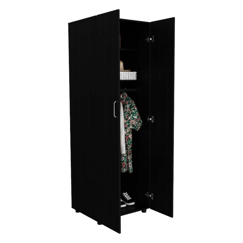 Armoire Wardrobe Closet,Two Interior Shelves,Double Doorand Hanging Rod,Household Storage Cabinet with Drawers