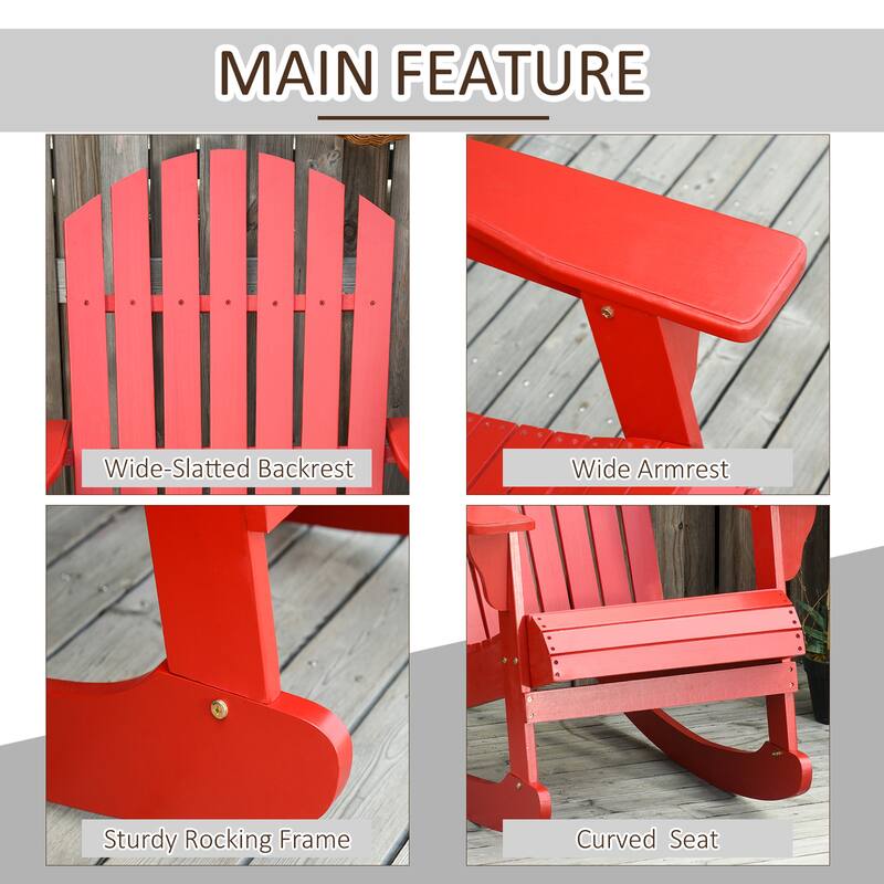 Outsunny Wooden Adirondack Rocking Chair with Slatted Wooden Design, Fanned Back, & Classic Rustic Style, Teak