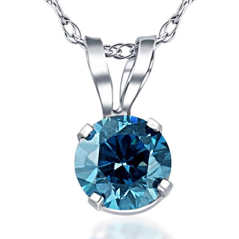 3/8Ct Round Blue Diamond Solitaire White Gold Pendant Necklace Lab Grown