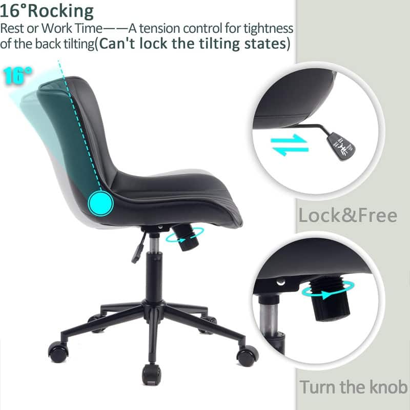 Modern Office Chair, Faux Leather Padded Desk Chair with Back, Wheels