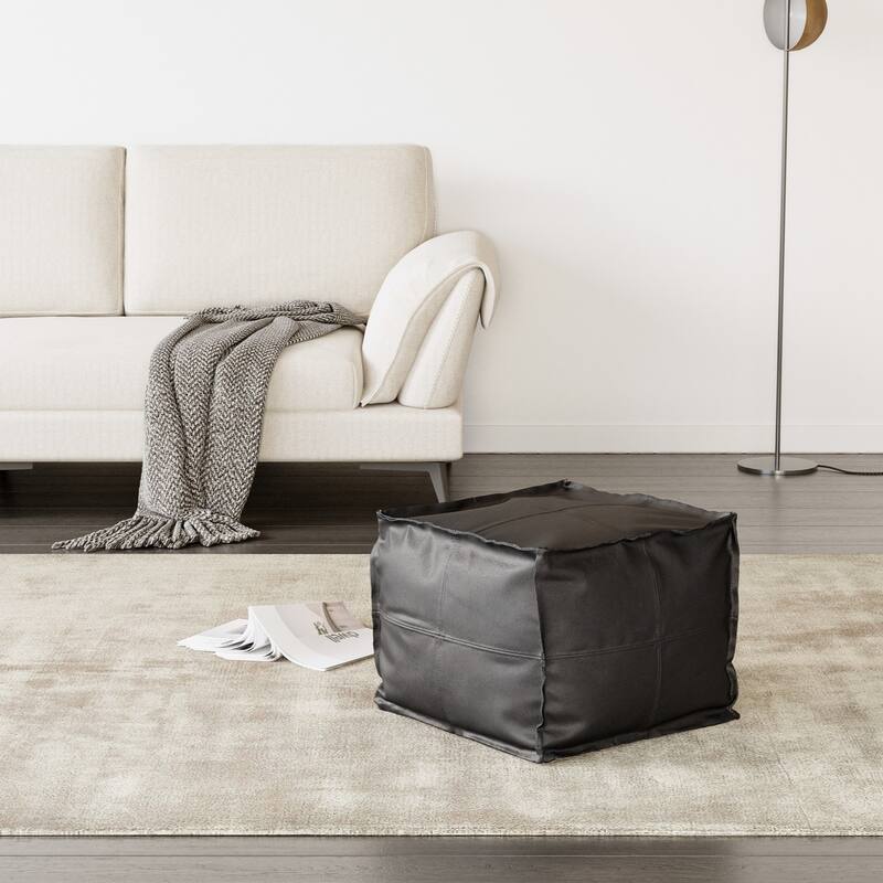 CO-Z 18'' Boho Genuine Leather Pouf Square - Black