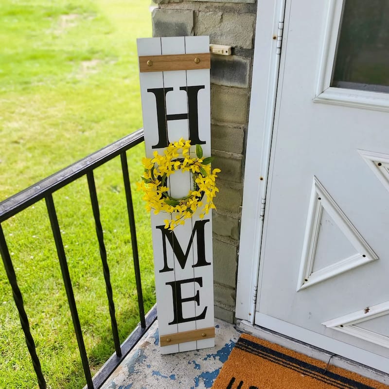 Glitzhome 42"H Porch Sign with 3 Interchangeable Floral Wreaths for Fall Thanksgiving