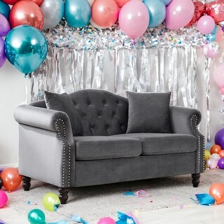 57" Chesterfield Sofa Velvet for Living Room, 2 Seater Sofa Tufted ...