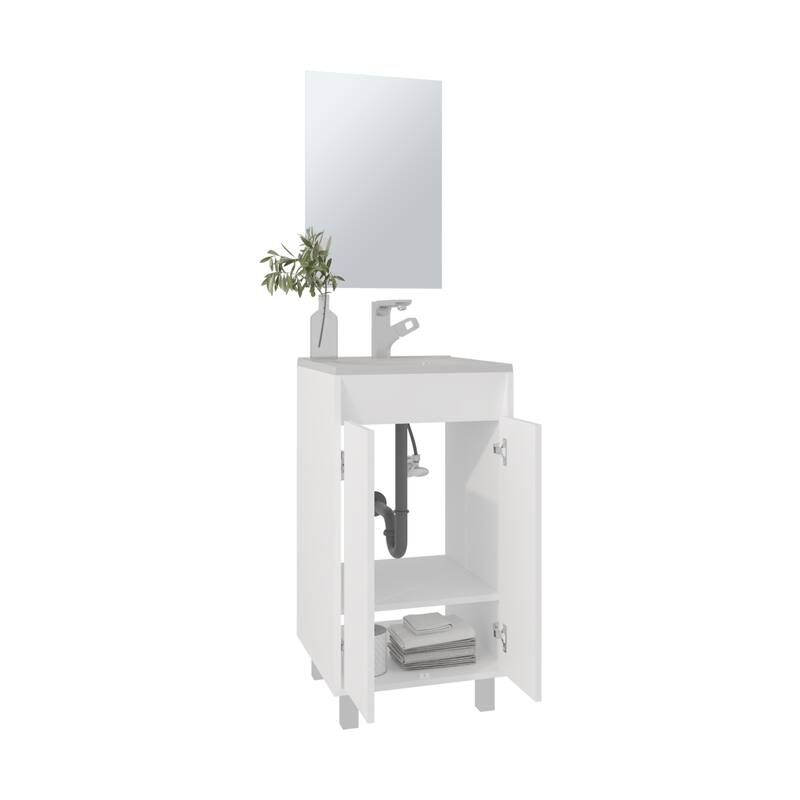 Mirror Bathroom Cabinet,One Door,Two Shelves,White