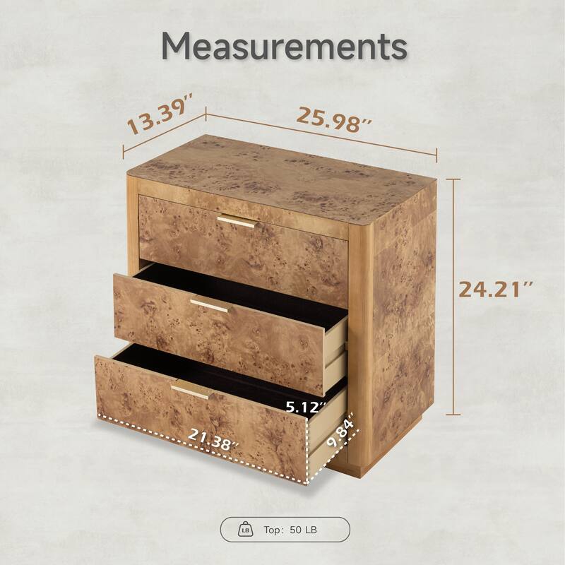 COZAYH Burl Finish Nightstand, Rustic Farmhouse Dresser, Vintage Accent Wood Storage Bedside Table, Fully Assembled