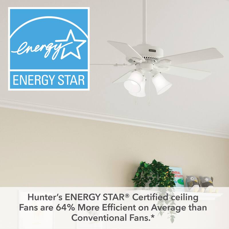 Hunter 44" Swanson Ceiling Fan with LED Light Kit & Pull Chain - Casual Traditional - 4 Speed DC Motor - ENERGY STAR!