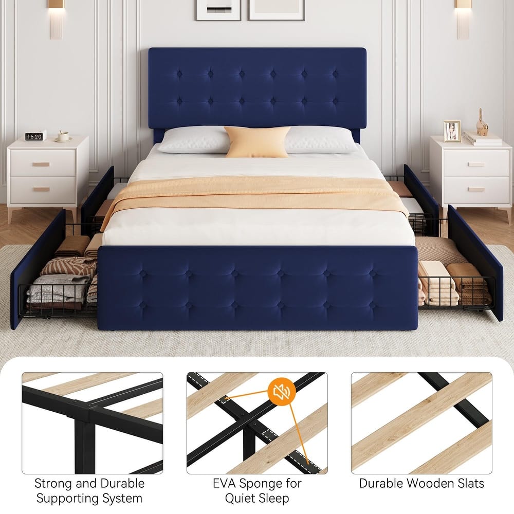 Bed Frame with 4 Storage Drawers and Headboard