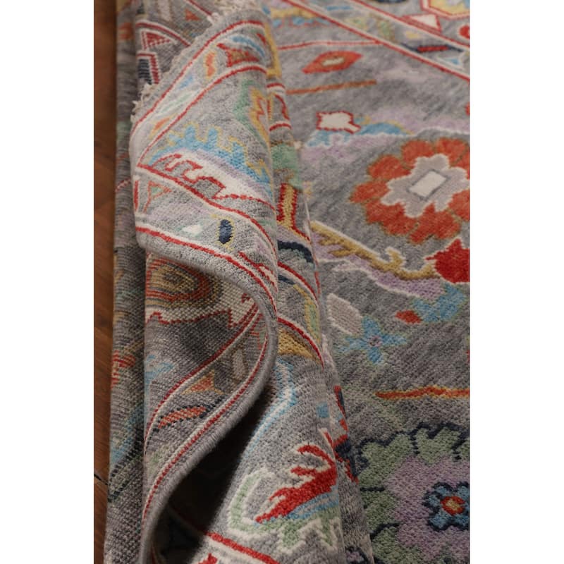 Transitional Gray Oushak Oriental Area Rug Hand-Knotted Wool Carpet - 7'9"x 10'4"