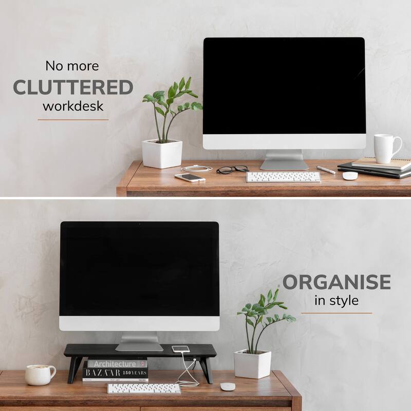 Jani Wood Monitor Stand Riser Desk - Ergonomic Design Stand, Desktop Organizer Table for Home, Office Workspace, Gaming Desk