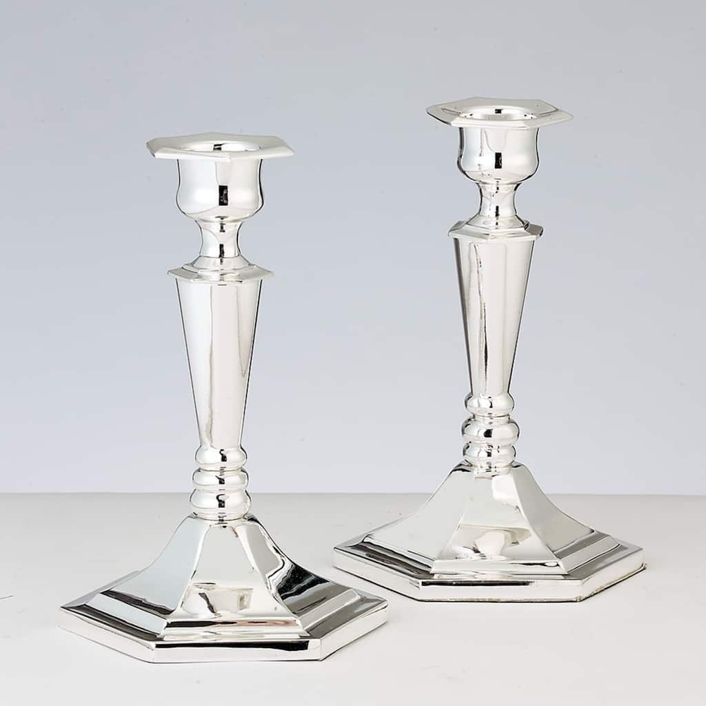 Set of 2 Silver Shabbat Tabletop Candlesticks 6"
