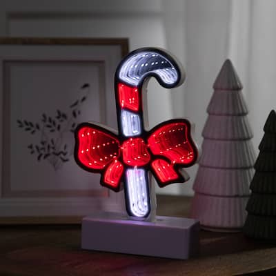 LED 3D Candy Cane with Bow Christmas Infinity Mirror - 8"