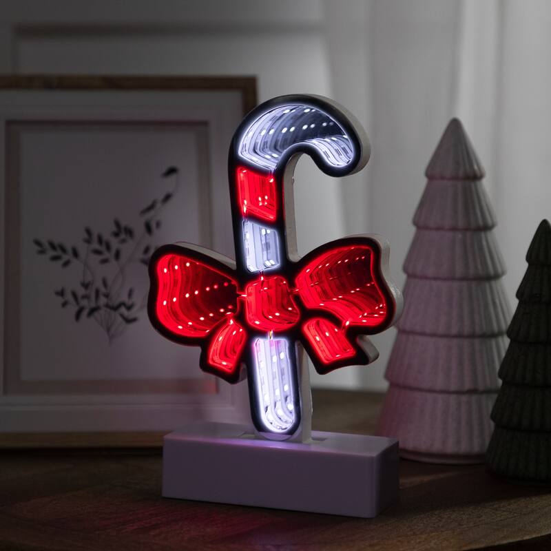LED 3D Candy Cane with Bow Christmas Tunnel Light - 8"