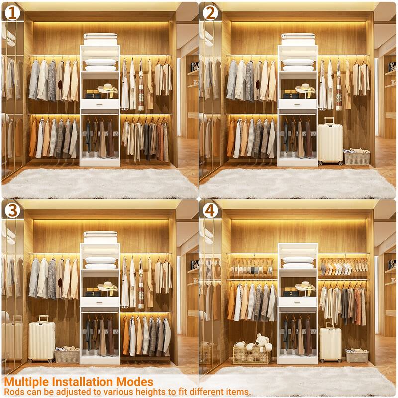 Rackcog 96'' Closet System with 6 Hanging Rods, Adjustable Closet Organizer with Drawers and Shelves