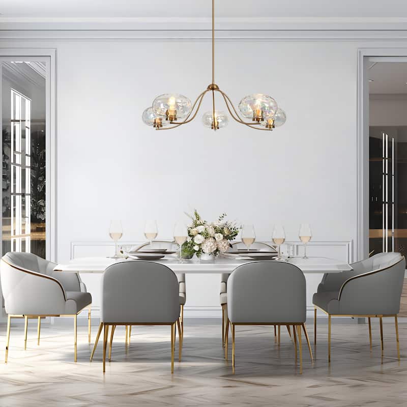 Modern Glam Gold 5-Light Wheel Chandelier Globe Colored Glass Lighting for Dining Living Room - W41.5" x H12"