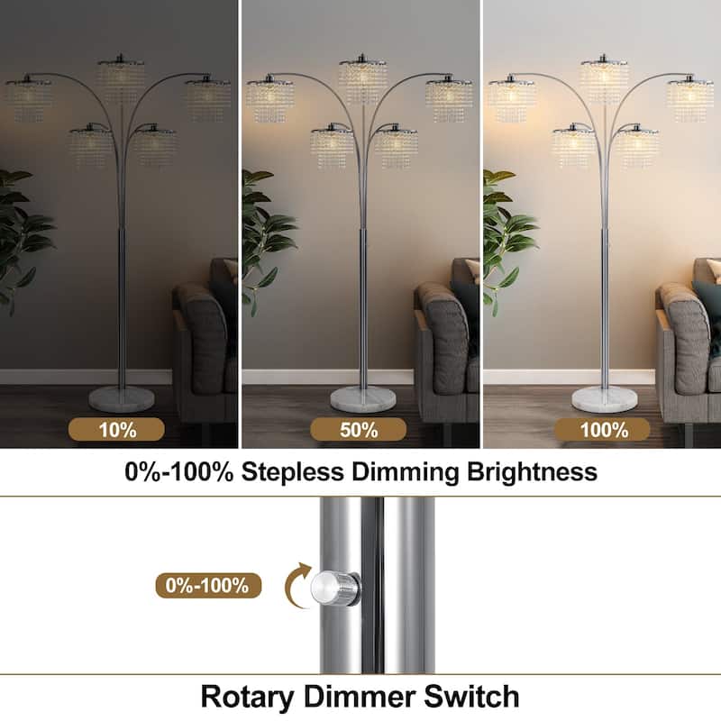 Brio 80" 5-Light Modern Crystal Arc Floor Lamp - 80