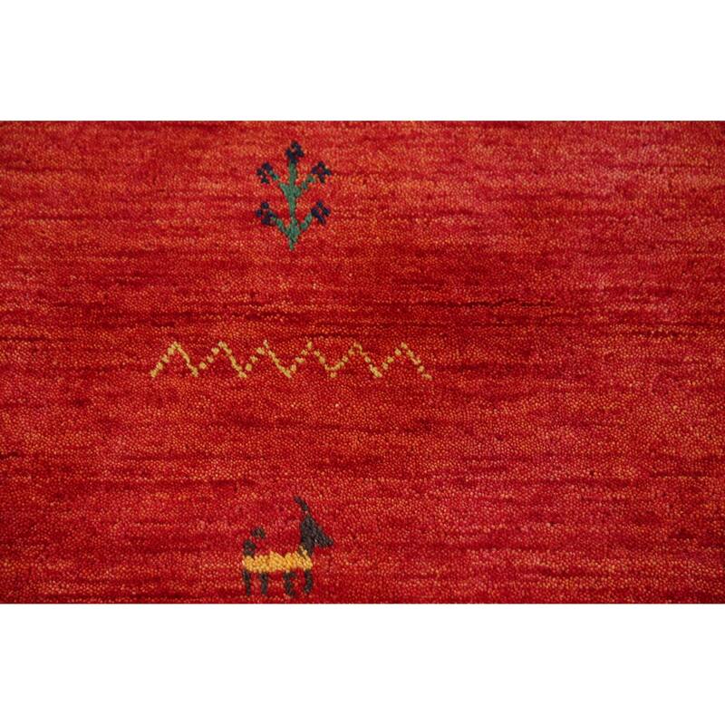 Hand Knotted Oriental 100% Wool Carpet Tribal Animal Pictorial Oranges & Rust Gabbeh Area Rug - 7' 8'' X 5' 5''
