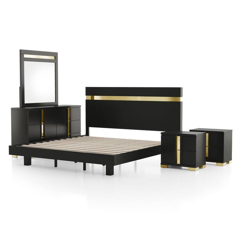 Furniture of America Halifax Modern 5-Piece Wood Platform Bedroom Set with Underbed LED