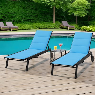 Outdoor Resin Lounge With Adjustable Back, Upholstered Fabric With Side Table - N/A