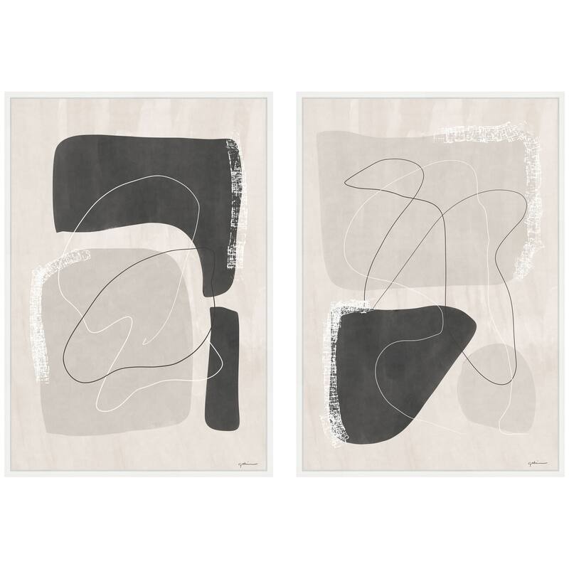Kate and Laurel Abstract Shapes 01 & 02 2 Piece Framed Canvas Wall Art Set by Gabrielly Guedes - 2 Piece Set 23x33 - White