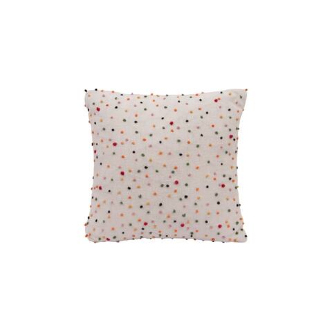 Square White Cotton Pillow with Multicolor Polka Dots & French Knots