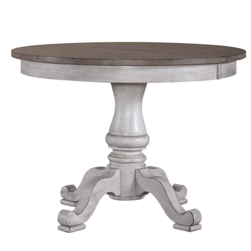 Ocean Isle Antique White Weathered Pine 5 Piece Pedestal Table Set