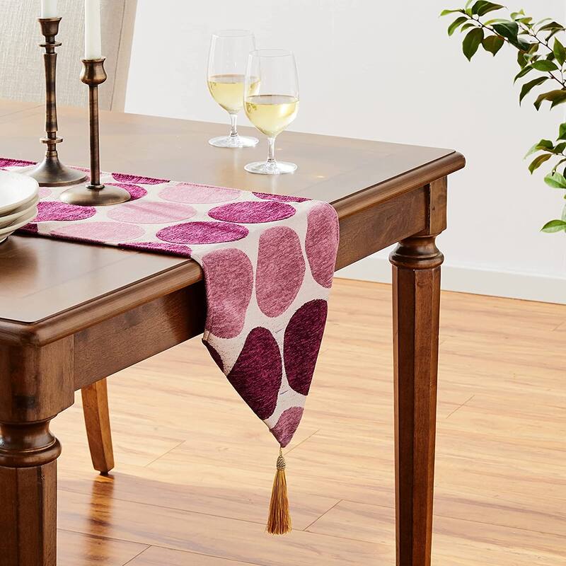 Violet Linen Chenille Circle Spots Pattern, 13 Inch by 70 Inch, Decorative Table Runners