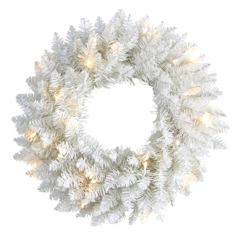 Pre-Lit White Artificial Christmas Wreath, 18-Inch, Clear LED Lights