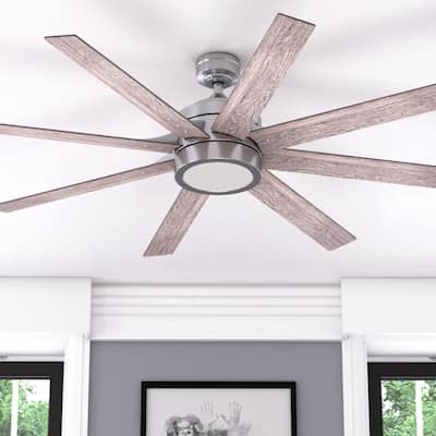 Honeywell Xerxes Brushed Nickel LED Remote Control Ceiling Fan, 8 Blade, Integrated Light - 62-inch