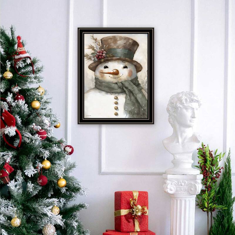 Framed Wall Art - Old World Frosty The Snowman, Black Frame