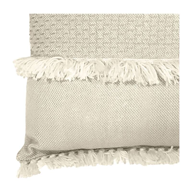 Abigail Handwoven Wool Blend 20-inch x 20-inch Square Throw Pillow, Natural Off White with Fringe