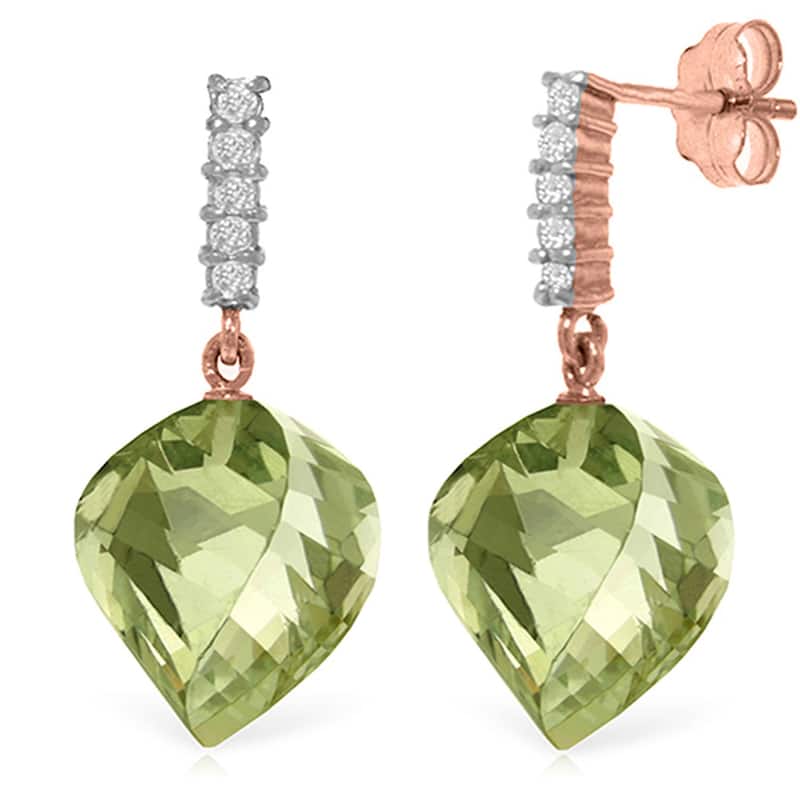 26.15 Carat 14K Solid Gold Diamond Spiral Green Amethyst Earrings - Rose