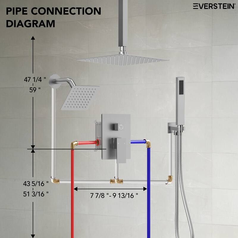 Triple-Function 10" & 6" Dual Shower Heads Shower Faucet Set, Ceiling Mount Shower System - 10" x 6"