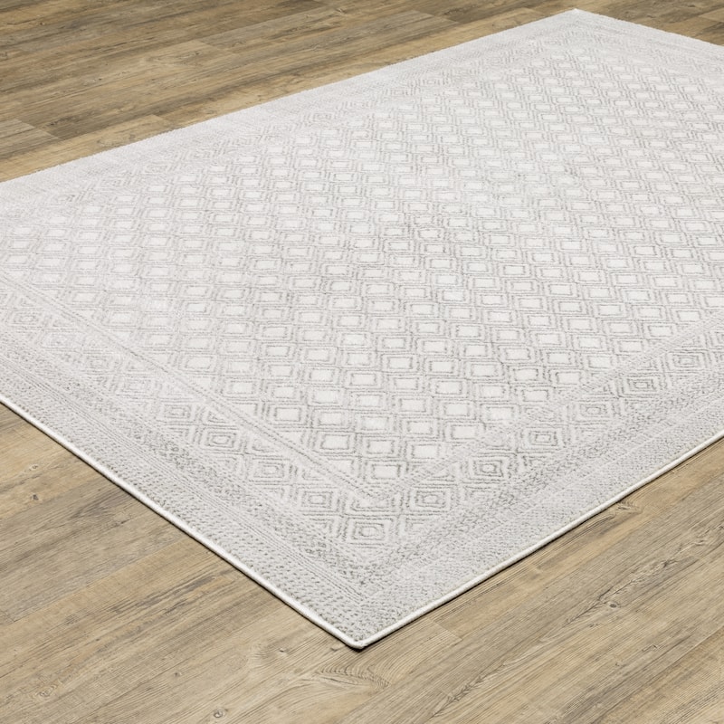 Style Haven Marciana Two-Tone Diamond Panel White/ Grey Power Loom Rug-