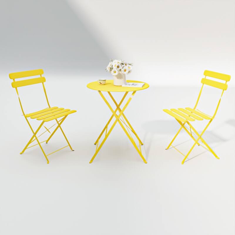 3 Pieces Patio Bistro Balcony Metal Chair Table Set - N/A - White/Yellow